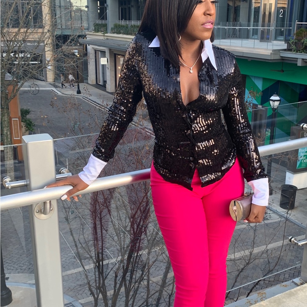 Black Sequined Button Up